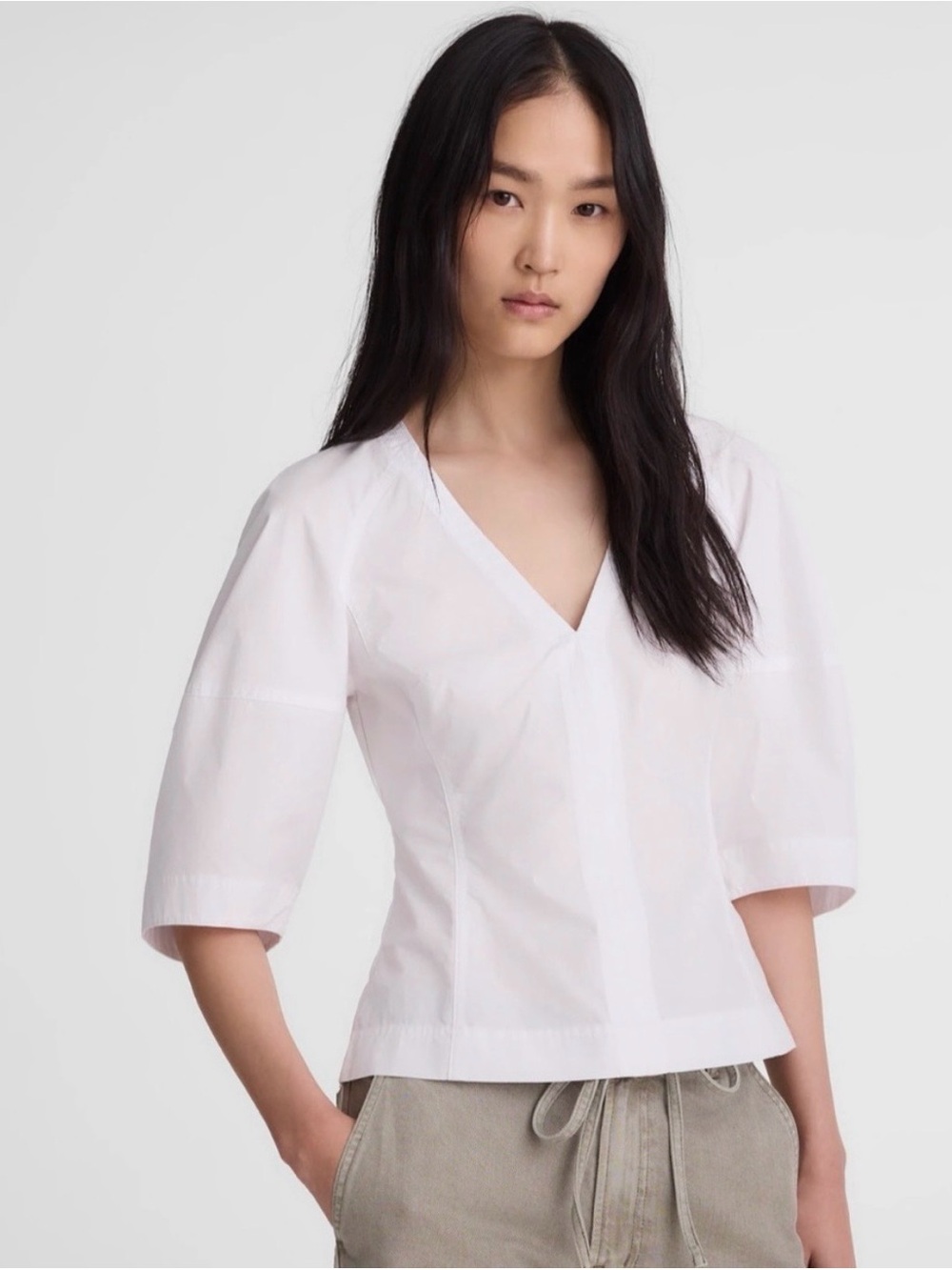 Madewell White Cotton Poplin V-Neck Top